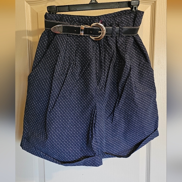 Vintage 90s Amy Byer Nave Blue Polka Dot Shorts With Original Belt 100% Cotton - Picture 1 of 4